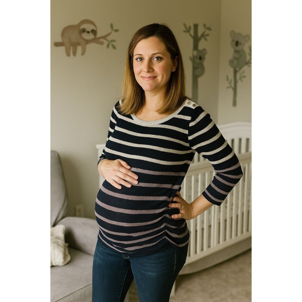 Motherhood Maternity Sweater Stripe Ombre Stretch Lightweight Long-sleeve Top
